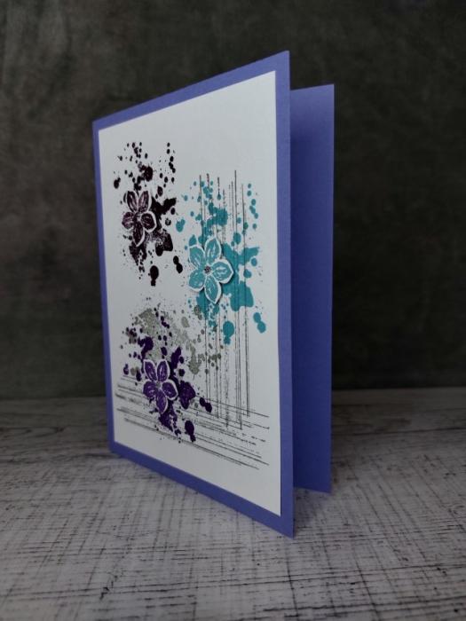 Grußkarte mit Blüten Lila handgemacht